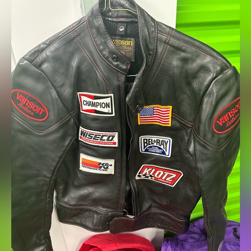 Vanson racer motorcycle jacketed worn jacket unisex sized 40